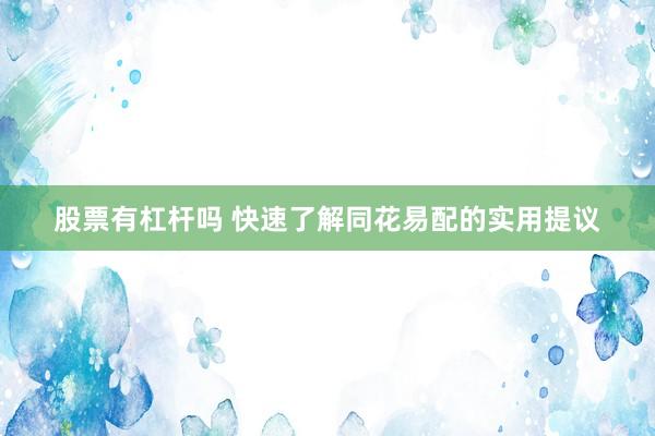 股票有杠杆吗 快速了解同花易配的实用提议