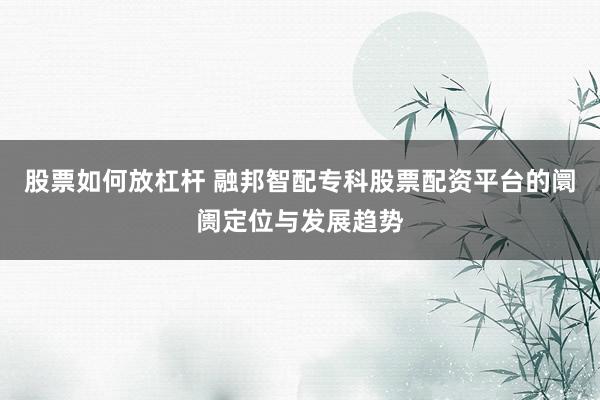 股票如何放杠杆 融邦智配专科股票配资平台的阛阓定位与发展趋势