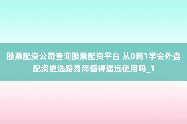 股票配资公司查询股票配资平台 从0到1学会外盘配资遴选路易泽值得遥远使用吗_1