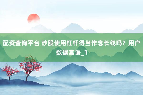 配资查询平台 炒股使用杠杆得当作念长线吗?用户数据言语_1